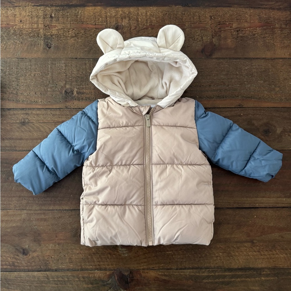 NWOT Water-Resistant Hooded Critter Puffer Jacket - 12-18M